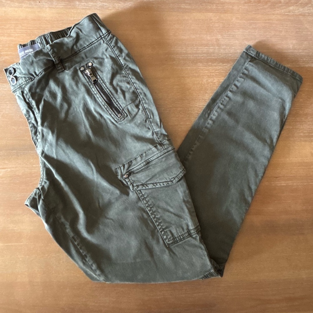 Mos Mosh Skinny Low Rise Stretch Denim Cargo Pants in Washed Green, Sz 28